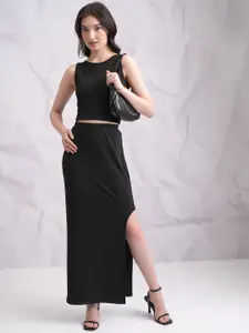 Tokyo Talkies Black Ribbed Top & Skirt