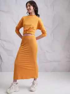 Tokyo Talkies Yellow Ribbed Top With Maxi Skirt