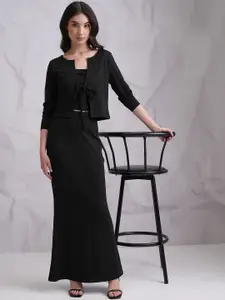 Tokyo Talkies Black Ribbed Tube Top & Cardigan with Skirt