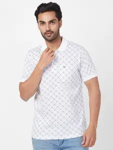 ColorPlus Geometric Printed Cotton Polo Collar Knitted T-shirt
