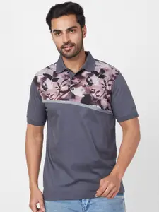 Park Avenue Floral Printed Polo Collar Pure Cotton Slim Fit T-shirt