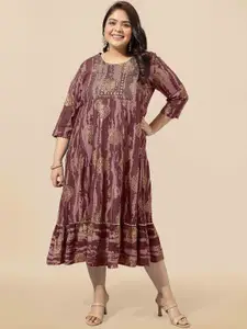 KALINI Plus Size Foil Printed Pure Cotton A-Line Kurta