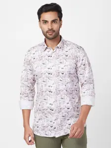 Parx Slim Fit Geometric Printed Spread Collar Long Sleeves Cotton Casual Shirt