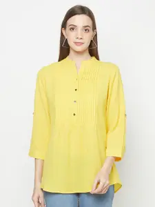 Purple State Mandarin Collar Roll-Up Sleeves Georgette Shirt Style Top