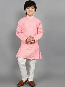BAESD Boys Embroidered Mandarin Collar Long Sleeves  Sequinned Kurta with Pyjamas