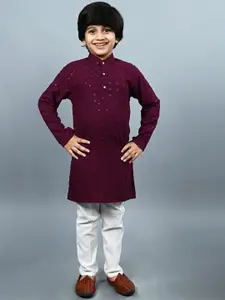BAESD Boys Geometric Embroidered Mandarin Collar Long Sleeves Kurta with Pyjama