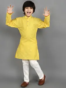 BAESD Boys Embroidered Mandarin Collar Dupion Silk Sequinned Straight Kurta With Pyjama