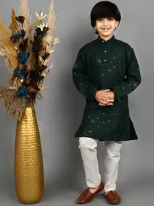BAESD Boys Embroidered Mandarin Collar Long Sleeves Sequinned Kurta with Pyjama