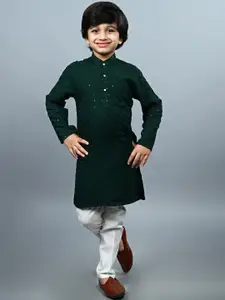 BAESD Boys Geometric Embroidered Mandarin Collar Long Sleeves Thread Work Kurta & Pyjama
