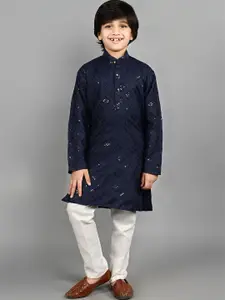 BAESD Boys Embroidered Mandarin Collar Long Sleeves Sequinned Work Kurta with Pyjama