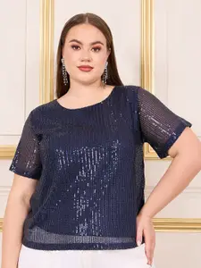 Styli Plus Size Embellished Sequin Round Neck Top