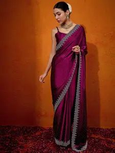 Anouk Embellished Beads and Stones Satin Saree