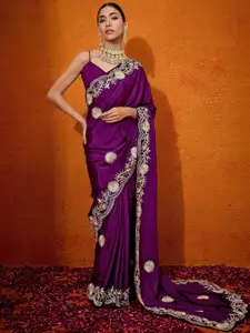Anouk Ethnic Motifs Embroidered Pure Crepe Saree