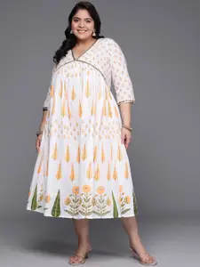 A PLUS BY AHALYAA Plus Size Floral Printed Empire Midi Pure Cotton Ethnic Dress