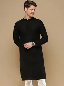 Anouk Black Geometric Embroidered Chikankari Detailed Cotton Straight Kurta