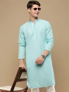 Anouk Sea Green Geometric Embroidered Chikankari Detailed Cotton Straight Kurta