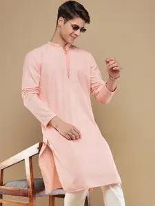 Anouk Pink Geometric Embroidered Chikankari Detailed Cotton Straight Kurta