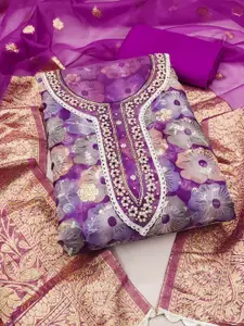 KALINI Floral Printed Organza Unstitched Dress Material