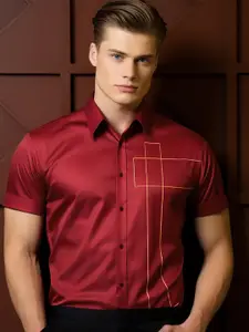 HE SPOKE Men Smart Tailored Fit Spread Collar Twill Cotton Formal Shirt