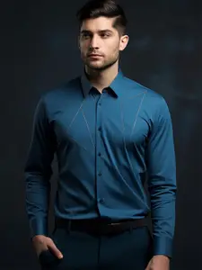 HE SPOKE Men Smart Tailored Fit Spread Collar Twill Cotton Formal Shirt