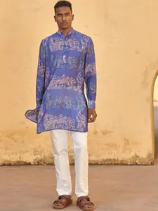 QB MEN Ethnic Motifs Printed Straight Silk Kurta