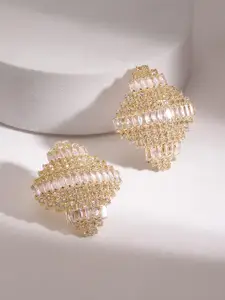 Rubans Gold Plated Zirconia Studded Geometrical Stud Earrings
