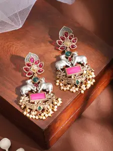 Rubans Women Enameled Kundan Studded Cow Charm Chandabali Earrings