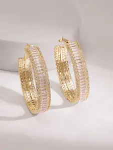 Rubans Women Gold Plated Crystal And Zirconia Stone Studded Hoop Earrings Earrings
