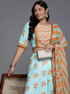 A PLUS BY AHALYAA Plus Size Printed Zari Ready to Wear Lehenga & Blouse With Dupatta
