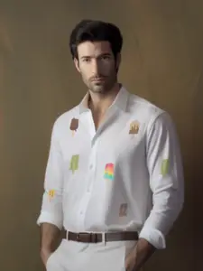 HE SPOKE Printed Cotton Twill Casual Shirt