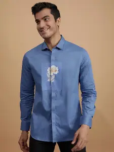 HE SPOKE Printed Satin Stretch Casual Shirt