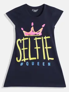 Eteenz Girls Premium Cotton Typography Print A-Line Dress