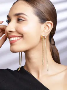 Rubans Voguish Gold Plated Contemporary Linked Chain Shoulder Duster Drop Earrings