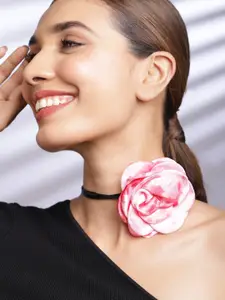 Rubans Voguish Stylish Pink Rose Pendant Choker Enhance Your Western Look with Dazzling Glamour