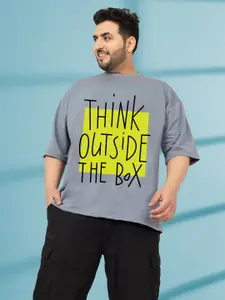 CHKOKKO Typography Printed Round Neck Oversized Cotton Casual T-shirt