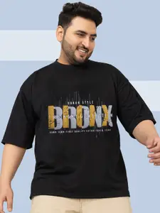 CHKOKKO Plus Typography Printed Drop-Shoulder Sleeves Oversized Cotton Casual T-shirt