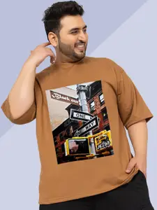 CHKOKKO Plus Graphic Printed Drop-Shoulder Sleeves Oversized Cotton Casual T-shirt