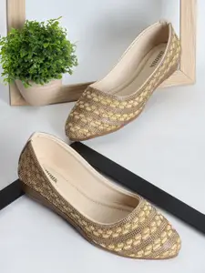 Anouk Gold-Toned Textured Round Toe Ballerinas