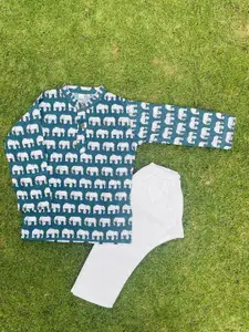 BAESD Boys Printed Mandarin Collar Regular Organic Cotton Straight Kurta With Pyjamas