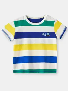 StyleCast Boys White & Blue Striped Pure Cotton Casual T-shirt
