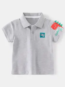 StyleCast Boys Grey Polo Collar Pure Cotton Applique T-shirt