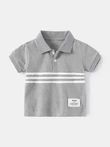 StyleCast Boys Grey Striped Polo Collar Pure Cotton T-shirt