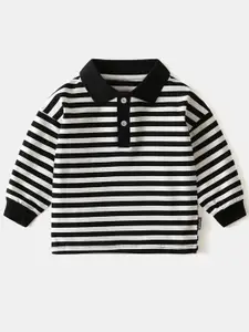 StyleCast Boys Black Striped Polo Collar Monochrome T-shirt