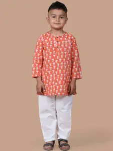 BAESD Boys Abstract Printed  Pure Cotton Straight Kurta With Pyjamas