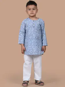 BAESD Boys Printed Round Neck Regular Pure Cotton Straight Kurta With Pyjamas
