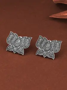 Adwitiya Collection Silver-Plated Lotus Shaped Studs