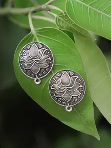 Adwitiya Collection Silver-Plated Oxidised Circular Studs Earrings