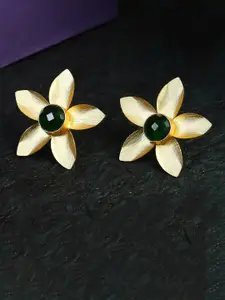Adwitiya Collection Gold-Plated Stone-Studded Floral Studs