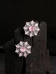 Adwitiya Collection Silver-Plated Floral Studs Earrings