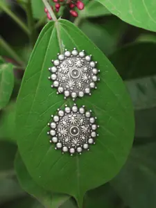 Adwitiya Collection Silver-Plated Oxidised Circular Studs Earrings